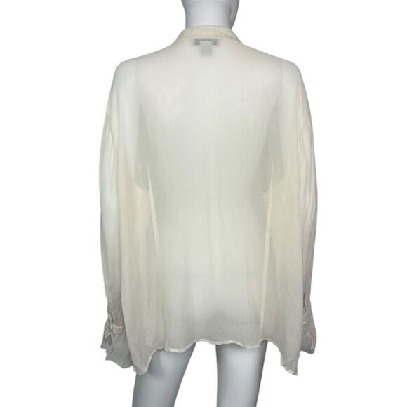 Sutton Studio Women's 2X Cream Silk Pleated Button Down Relaxed Flowy Blouse NWT - Picture 2 of 3